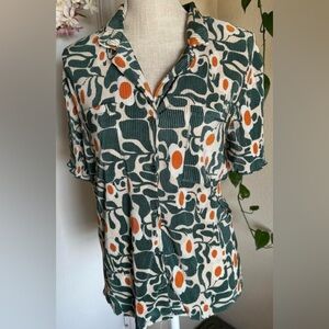 Earthbound Chic Green and Orange Floral Button Down Shirt